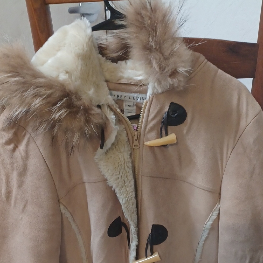 Larry Levine Cream Teddy Jacket with Faux Fur